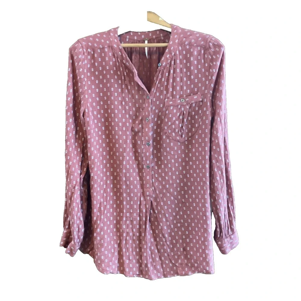 Free People Burnt Orange Long Sleeve 1/2 Button-up‎ Tunic Women's size XS